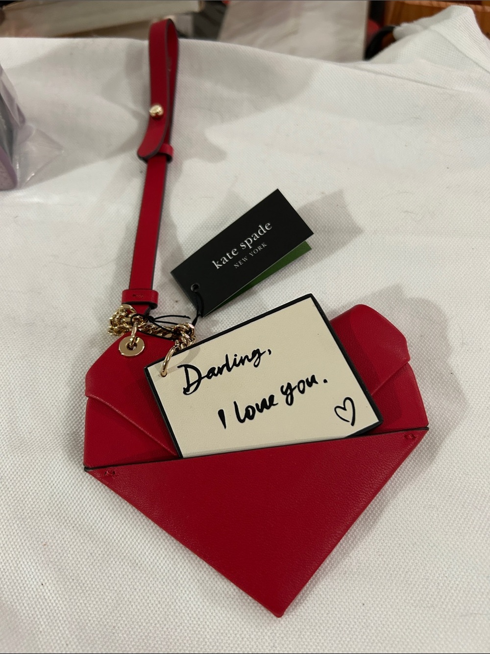 kate spade purse charm red heart envelope mini cardholder